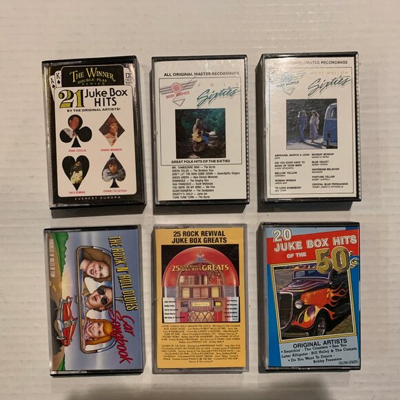 Rock n Roll 6 Cassette Tape Lot - Oldies, 50s, 60s, Juke Box Hits, Folk - Picture 1 of 6